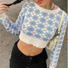 Argyle Cropped Skinny Knit Top