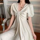 Short-sleeve Maxi Dress Beige - One Size