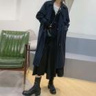 Pinstriped Double-breasted Midi Coat