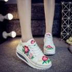 Floral Embroidered Canvas Wedge Heel Sneakers