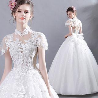 Mock Collar Lace Panel Wedding Dress