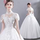 Mock Collar Lace Panel Wedding Dress