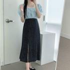Lace Trim Short-sleeve Top / Dotted Midi A-line Skirt
