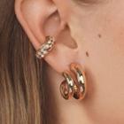 Alloy Layered Open Hoop Earring / Rhinestone Cuff Earring