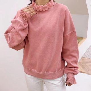Panel Lace Lantern-sleeve Sweatshirt