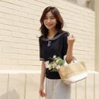 Sailor-collar Stripe-trim Knit Top