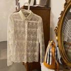 Sheer Lace Long-sleeve Shirt Almond - One Size
