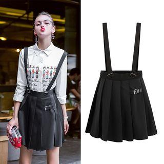 Buckled Pleated Suspender Skirt