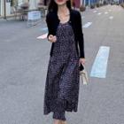 Set: Plain Cardigan + Floral Maxi Dress