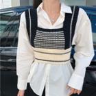 Two-tone Striped Sweater Vest / Plain Shirt