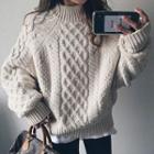 Cable Knit Mock-neck Sweater Beige - One Size
