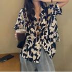 Short-sleeve Printed Shirt White Floral Print - Black - One Size