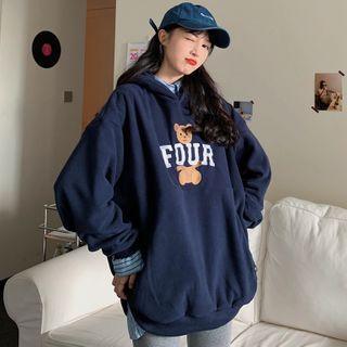 Lettering Cartoon Bear Embroidered Hoodie
