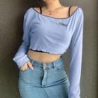 Set: Cropped Camisole Top + Lettuce Edge Long-sleeve Cropped T-shirt