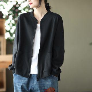 Plain Zip-up Bomber Jacket