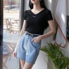 Embroidered Slim Ribbed T-shirt