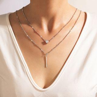 Set Of 2: Rhinestone Necklace 18795 - Silver - One Size