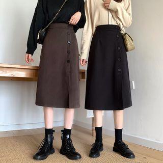 High-waist A-line Button Midi Skirt