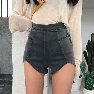 High Waist Asymmetrical Denim Shorts
