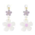 Resin Flower Dangle Earring 1 Pair - Purple & White - One Size