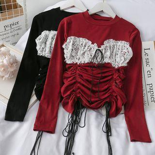 Lace-panel Drawstring T-shirt