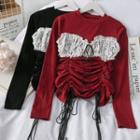 Lace-panel Drawstring T-shirt