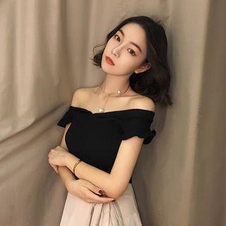 Plain Off Shoulder Short Sleeve Knit T-shirt