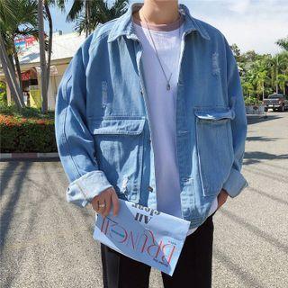 Distressed Denim Cargo Jacket