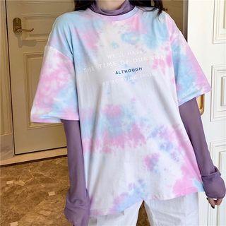 Tie-dye Short-sleeve T-shirt / Mesh Long-sleeve Top