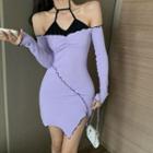 Mock Two-piece Long-sleeve Mini Dress Violet - One Size
