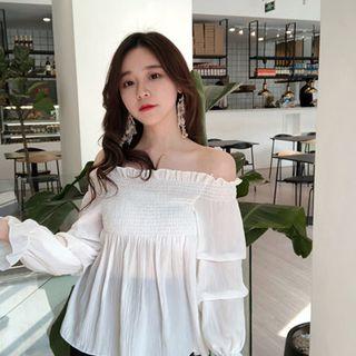 Off-shoulder Smocked Peasant Blouse