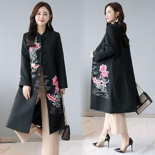 Frog Buttoned Floral Embroidery Coat