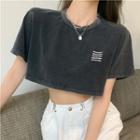 Lettering Short-sleeve Cropped Top Gray - One Size