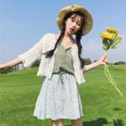 Camisole Top / Floral A-line Skirt / Light Jacket / Set