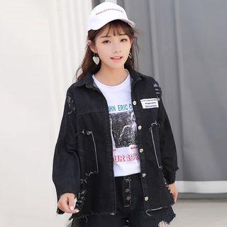 Applique Ripped Denim Jacket