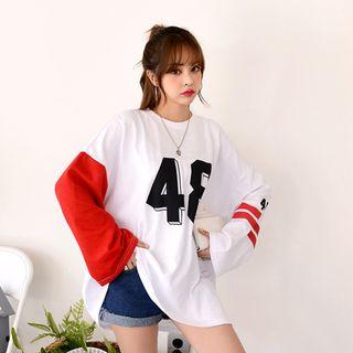 Contrast-trim Number Print Oversized T-shirt