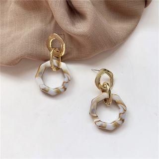 Geometric Resin Hoop Dangle Earring 1 Pair - Earring - Coffee & White - One Size