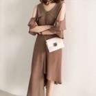 Set: Flounced 3/4 Sleeve Chiffon Top + Asymmetric Skirt