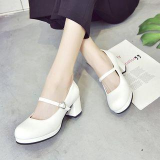 Block Heel Platform Mary Jane Pumps