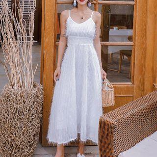 Spaghetti Strap Fluffy Midi A-line Dress