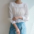 Round-neck Shirred Cropped Blouse