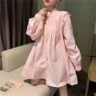 Long-sleeve Ruffle Mini A-line Shirt Dress