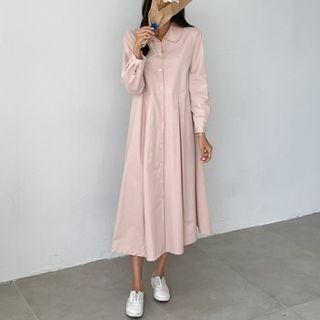 Pleated Maxi Shirtdress