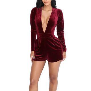 Deep V Long-sleeve Playsuit