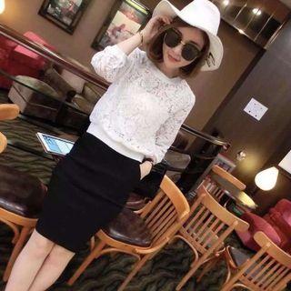 Set: 3/4-sleeve Lace Top + Pencil Skirt