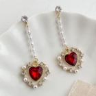 Heart Faux Crystal Faux Pearl Dangle Earring