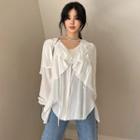 Tie-neck Frill-trim Blouse Ivory - One Size