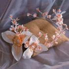 Bridal Flower Applique Faux Pearl Headband Orange & White - One Size