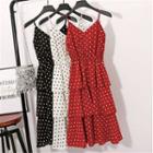 Spaghetti-strap Dotted Tiered Dress