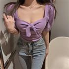 Puff-sleeve Tie-front Cropped Top
